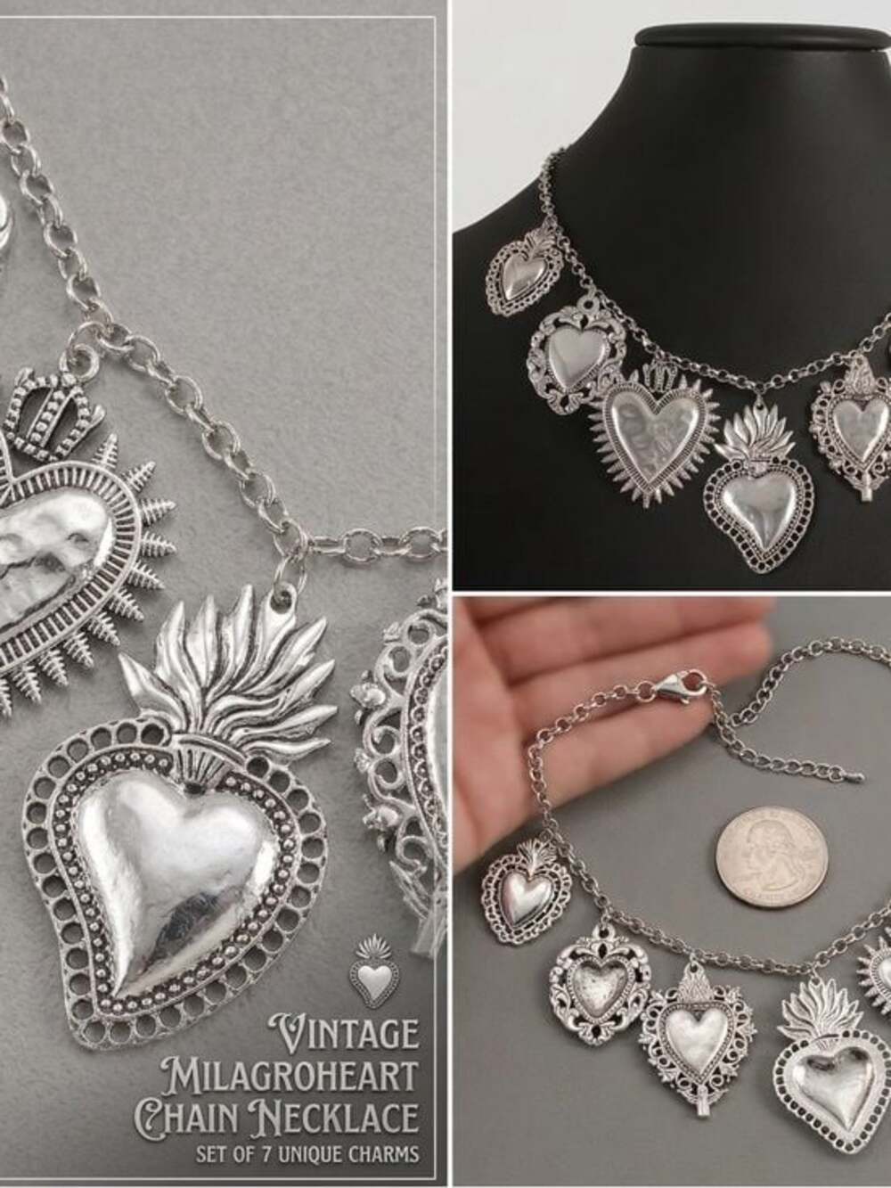 Silver Heart Charm Necklace - Women Jewelry - Picture 3 of 4